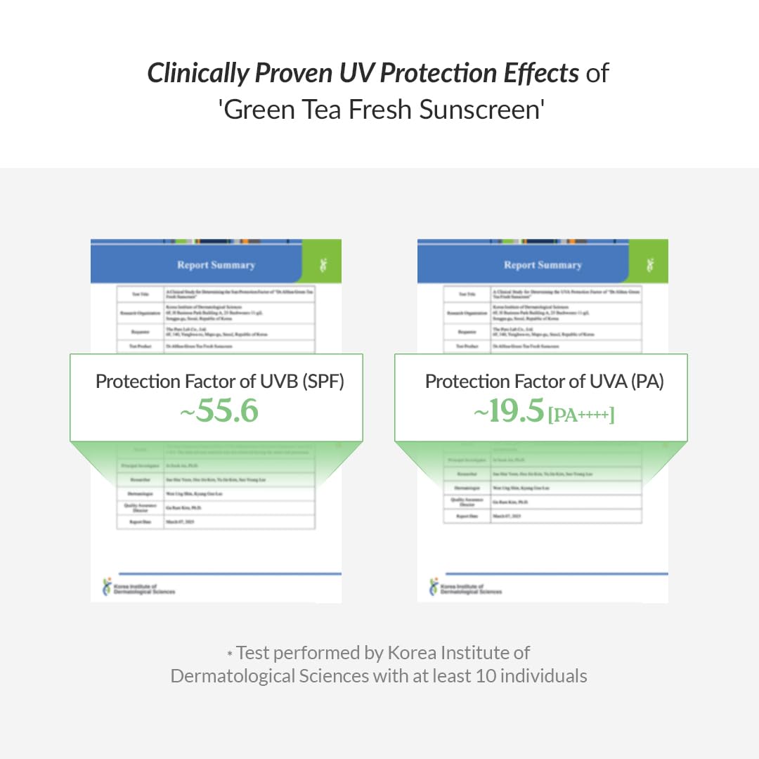 Graphical representation of UV protection effects of green tea fresh sunscreen with SPF and PA values.