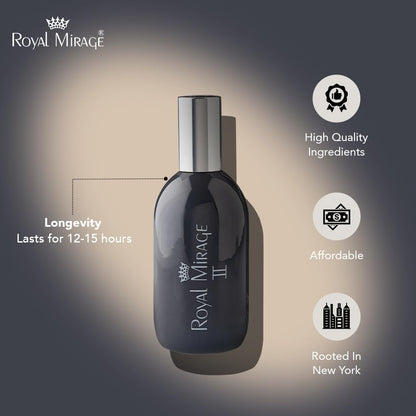 Royal Mirage II Eau De Cologne for Men | Long-Lasting Perfume Mist | Premium Luxury EDC | Fresh, Floral & Woody Notes | Alcohol-Free | Versatile Everyday Use | Gift for Men | 120ml