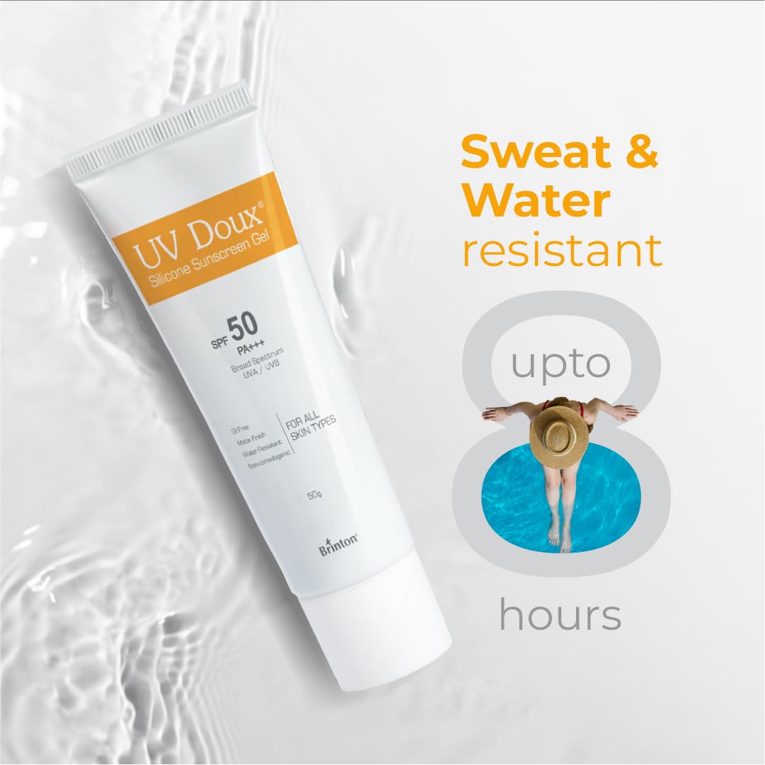 UV Doux Sunscreen Gel SPF 50 PA+++ | Broad Spectrum UVA & UVB | No White Cast | Benzene-Free | Dermatologist-Approved | Non-Comedogenic | Water-Resistant | For Oily, Acne & Sensitive Skin | 50 g