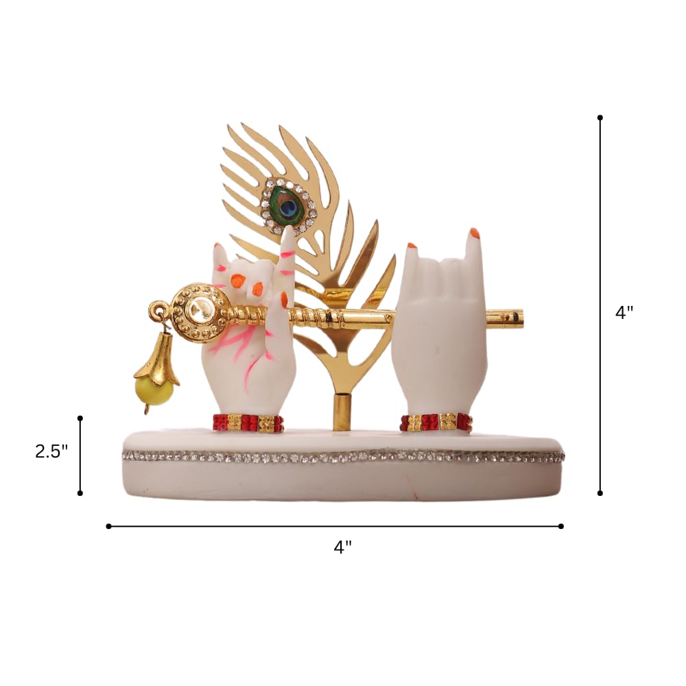 Resin Radha Krishna Idol Hands with Golden Flute & Peacock Feather | for Table, Home D�cor Item