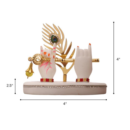 Resin Radha Krishna Idol Hands with Golden Flute & Peacock Feather | for Table, Home D�cor Item