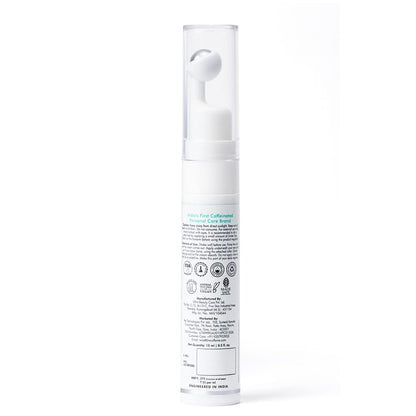 White skincare bottle with text on a white background