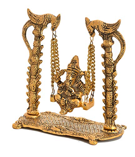Metal God Ganesh Ganpati on Swing Idol Sculpture Showpiece Home Decor & Office Decoration (Golden)