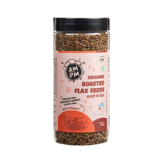 FaithFoods 100% Organic Roasted Flax Seeds 200g | Alsi Seeds | Enriched with Turmeric & Black Salt | Omega-3 Rich | High Fibre | Diabetic Friendly | Weight Management | Superfood Snack