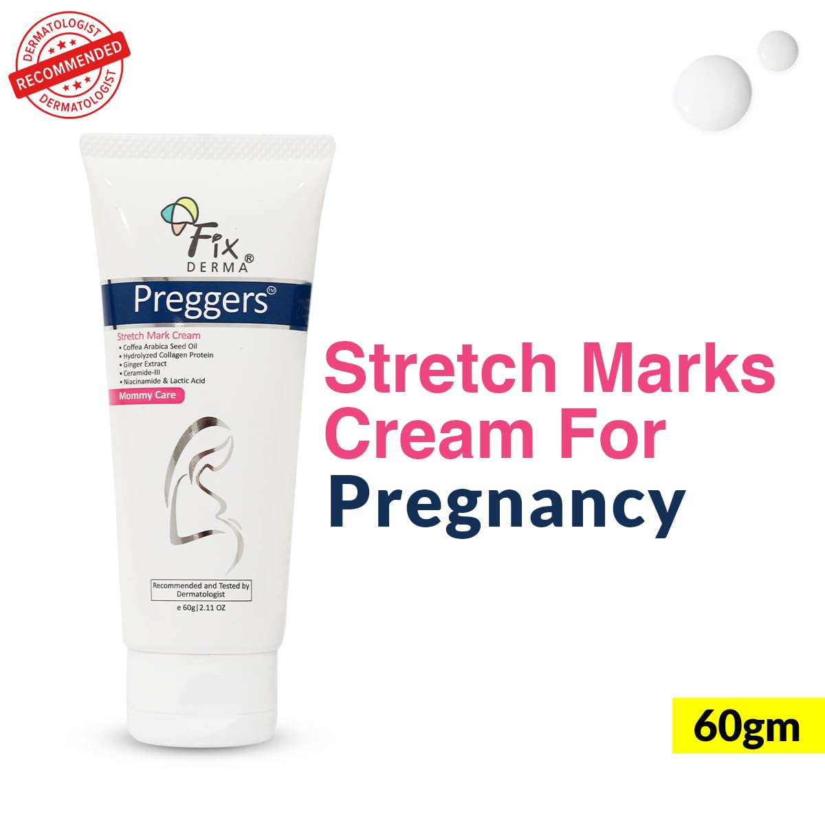 Fixderma Pregger's Stretch Mark Cream with Ceramide, Niacinamide & Lactic Acid for Women, Stretch Marks Cream for Pregnancy, Pregnancy Stretch Marks Removal Cream, Pregnancy Products for Women - 60g