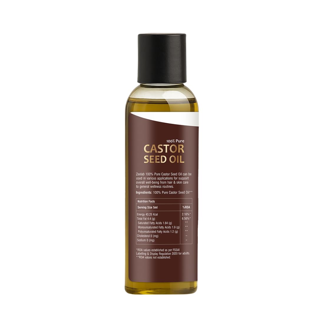 Bottle of castor seed oil on a white background