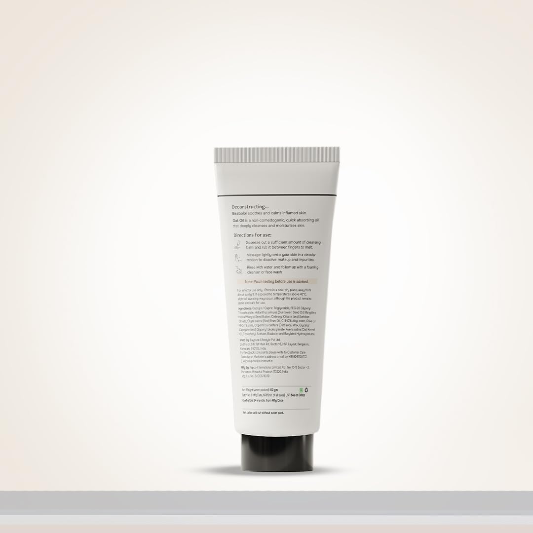 Deconstruct Soothing Makeup Cleansing Balm|Contains 0.1% Bisabolol&1% Oats Oil|Gentle Makeup Remover|For Normal,Dry,Combination Skin|Removes Excess Oil&Dirt,Detoxifies&Clear Pores|For Men&Women|50G