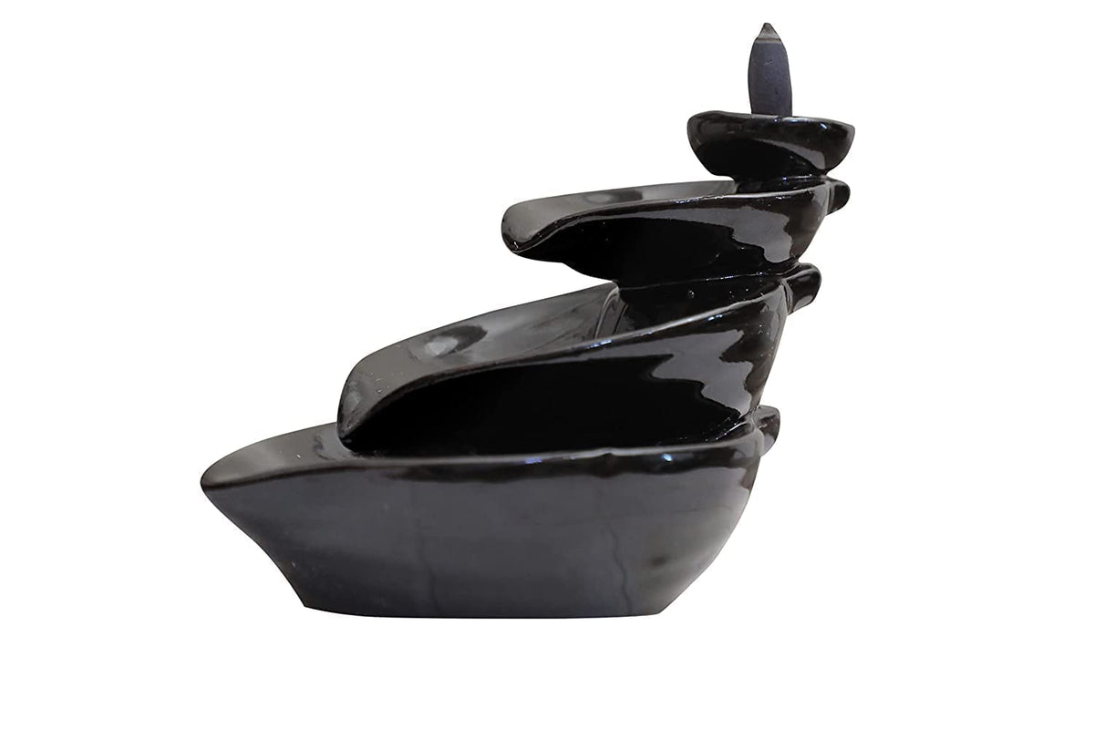Ceramic Smoke Backflow with 10 Free Cones Incense Holder | Spiritual Showpiece for Temple, Pooja, Meditation, Yoga, Relaxation, Aromatherapy | Home & Office Décor (Black)