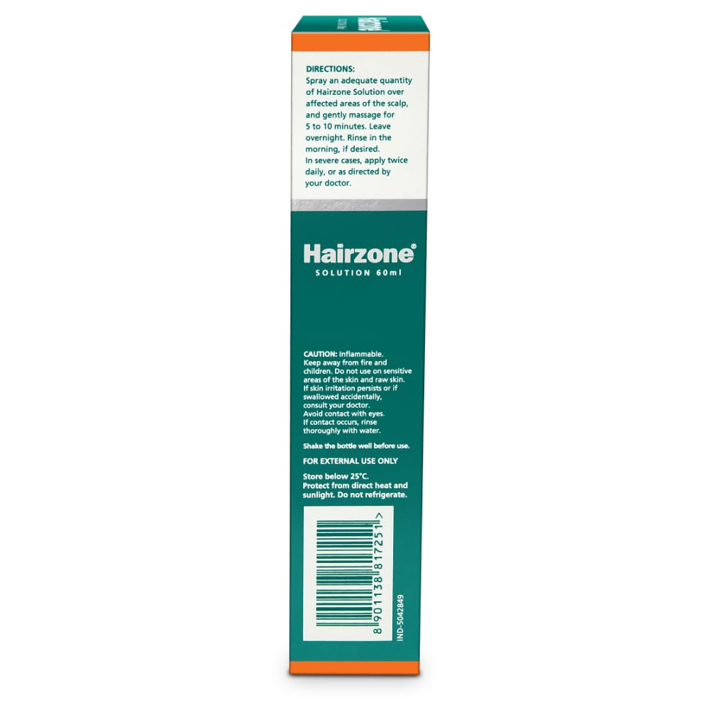 Hairzone solution bottle with green label on a white background