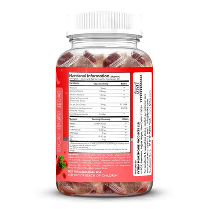 Supplement bottle with a red label showing nutritional information on a white background