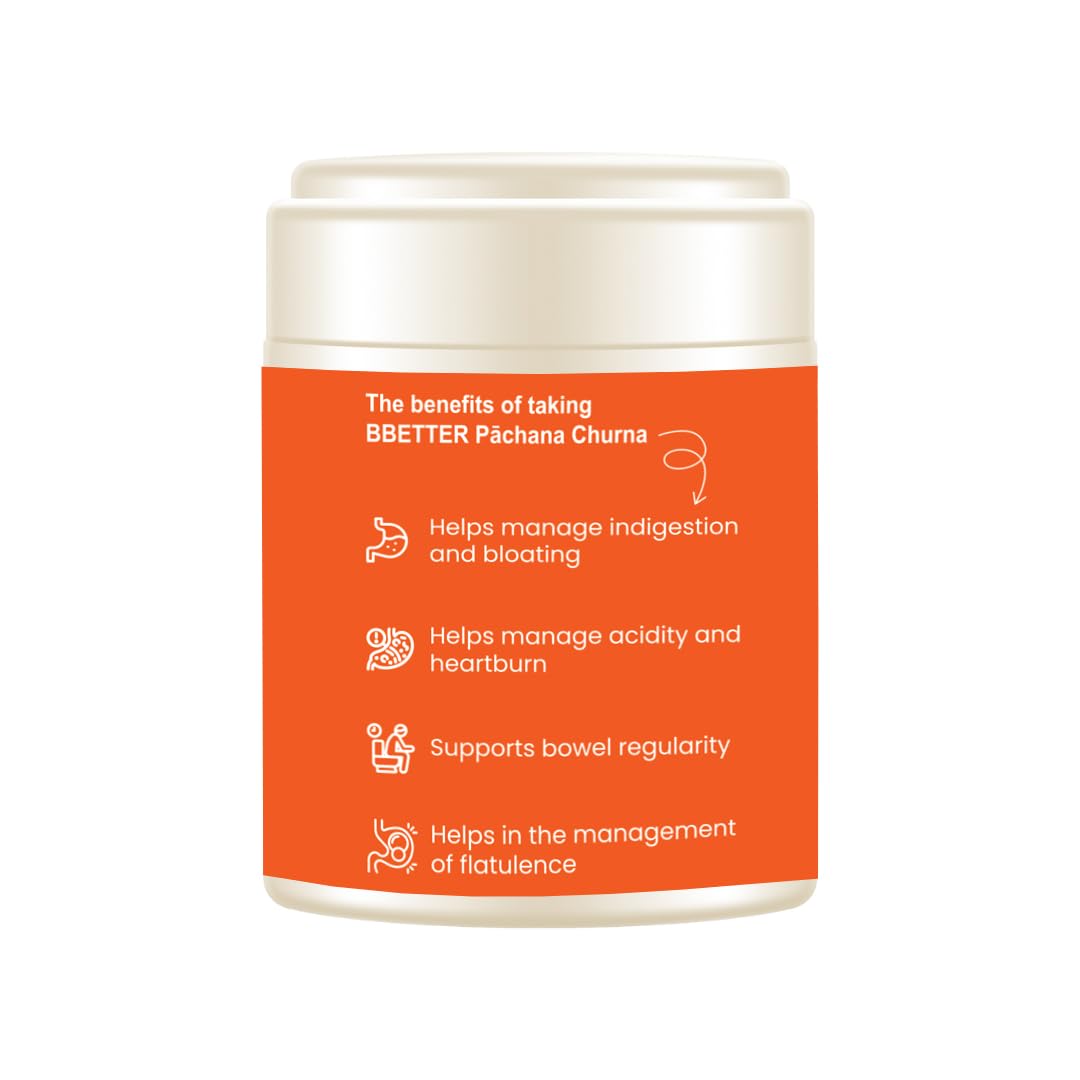 BBETTER Pachana Churna | Natural Ayurvedic Digestive Aid for Constipation Relief, Acidity, Indigestion & Gut Health | Herbal Powder with Vidanga, Amalaki, Haritaki & Senna