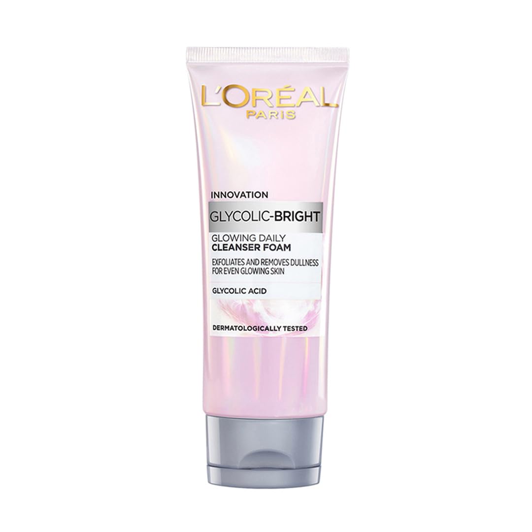L'Oréal Paris Glycolic Bright Daily Foaming Face Cleanser, 100ml Glycolic Acid face wash | For dull skin | gently cleanses skin | Non-Drying