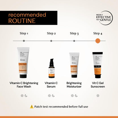 Skincare routine with products and steps on a beige background