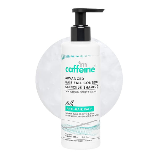 Caffeine-based hair care product with pump on a white background