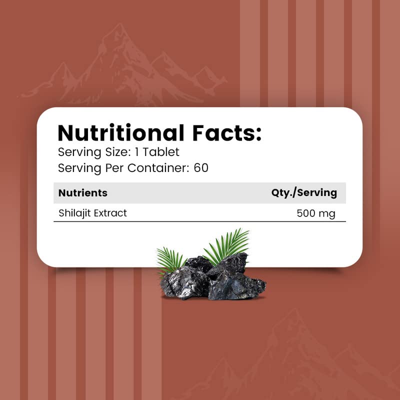 Nirvasa Shilajit Tablets (500mg, 60 Tab) | Pure Himalayan Shilajeet Extract | Supports Muscle Strength, Stamina, Endurance & Energy | Improves Performance, Vitality & Immunity | Men & Women