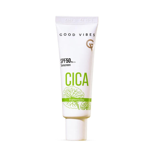 Good Vibes CICA Brightening Glow Sunscreen SPF 50 PA++++|Cica Extract, 3% Niacinamide, & Hyaluronic Acid|Brightening Sunscreen|Lightweight Aqua Gel|Non-Greasy|No White Cast|Fragrance-Free|Suitable for All Skin Types|Suitable for Oily Skin - 50 gm