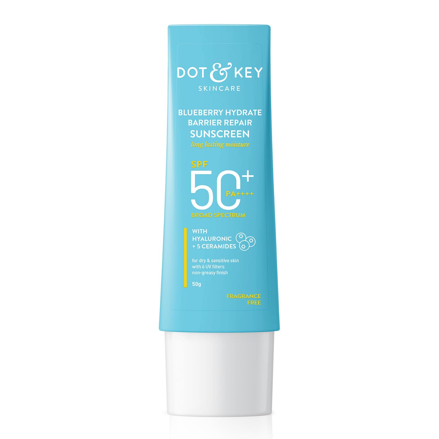 Zephivo DOT & KEY Dot&Key Blueberry Hydrate Barrier Repair Sunscreen Spf 50+,Pa++++|For Dry&Sensitive Skin|Non - Greasy Finish|No White Cast|Uv&Blue Light Protection|Broad Spectrum|For Women&Men|50G, 1 Count
