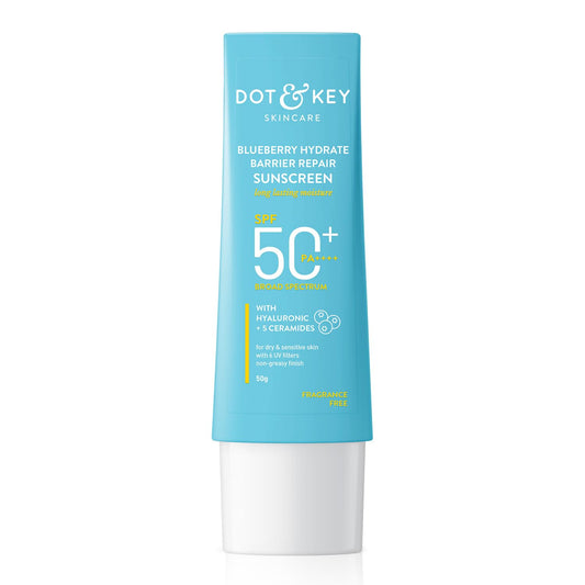 Zephivo DOT & KEY Dot&Key Blueberry Hydrate Barrier Repair Sunscreen Spf 50+,Pa++++|For Dry&Sensitive Skin|Non - Greasy Finish|No White Cast|Uv&Blue Light Protection|Broad Spectrum|For Women&Men|50G, 1 Count
