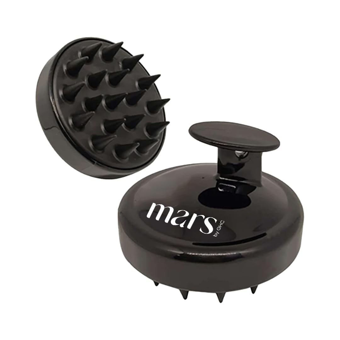 mars by GHC No Battery Required Scalp Head Massager With Soft Silicone Bristles | Lightweight | Comfortable Grip | Enhances Blood Circulation To Scalp, Black