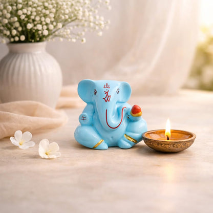 Resin Lord Ganesha Idol Car Dashboard 5x5cm (Sky Blue)