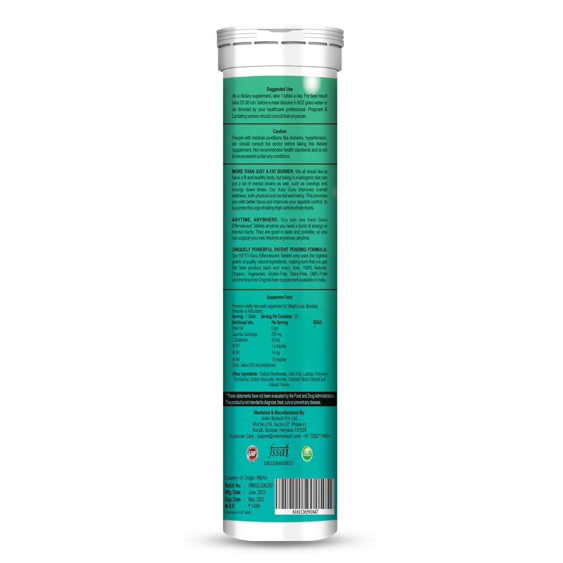 Supplement tube with green label on a white background