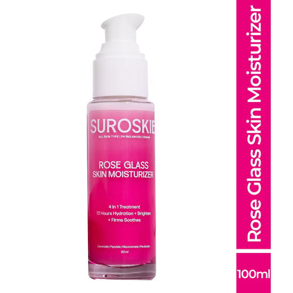 Suroskie Rose Glass Skin Moisturizer 50Ml | Enriched With Collagen, Ceramides & Polyglutamic | 4 In 1 Moisturizer, Glowing, Hydrating & Refreshing Skin | All Skin Types | Skin Care For Women