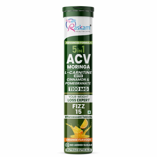 ACV Moringa 5 in 1 formula Effervescent Tablets | 15 Tablets, Pack Of 1 | With L-Carnitine Pomegranate & Cinnamon | Supports Fat Burn | Weight Loss Drink for Women, Men