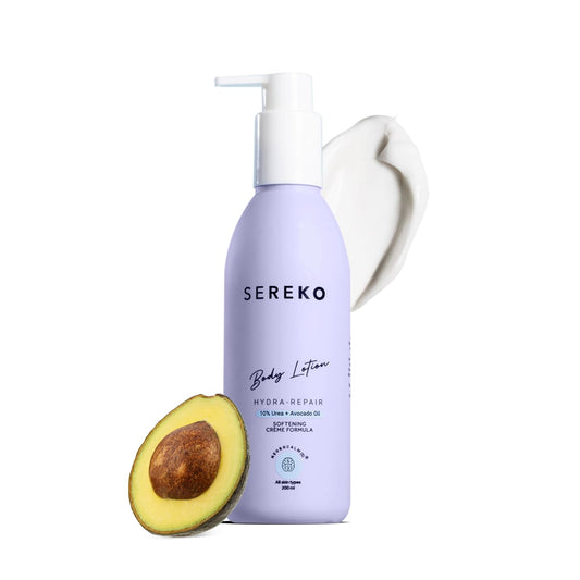 Sereko 10% Urea & Avocado Oil Body Lotion 200ML | For Strawberry legs, Detans, Rough Bumpy skin| Body lotion for Men & Women | AHA BHA free | Gentle Exfoliating | with 48H Moisturization | Very dry, flaky skin