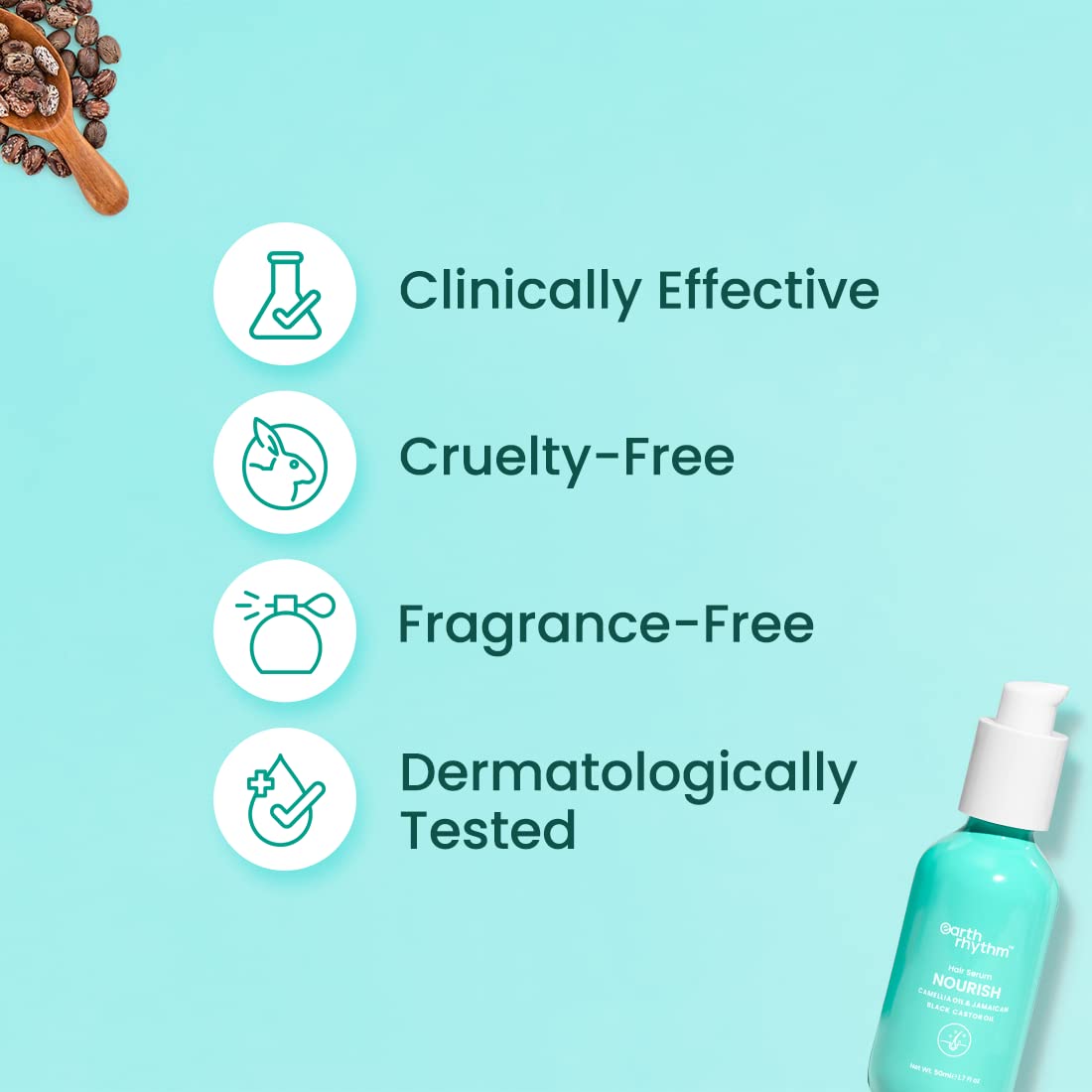 Earth Rhythm Camellia & Jamaican Black Castor Oil Hair Serum for Dry & Frizzy Hair, Soften Curls, Tames Frizz, Nourish Scalp, Men & Women - 50ml - 50 ml
