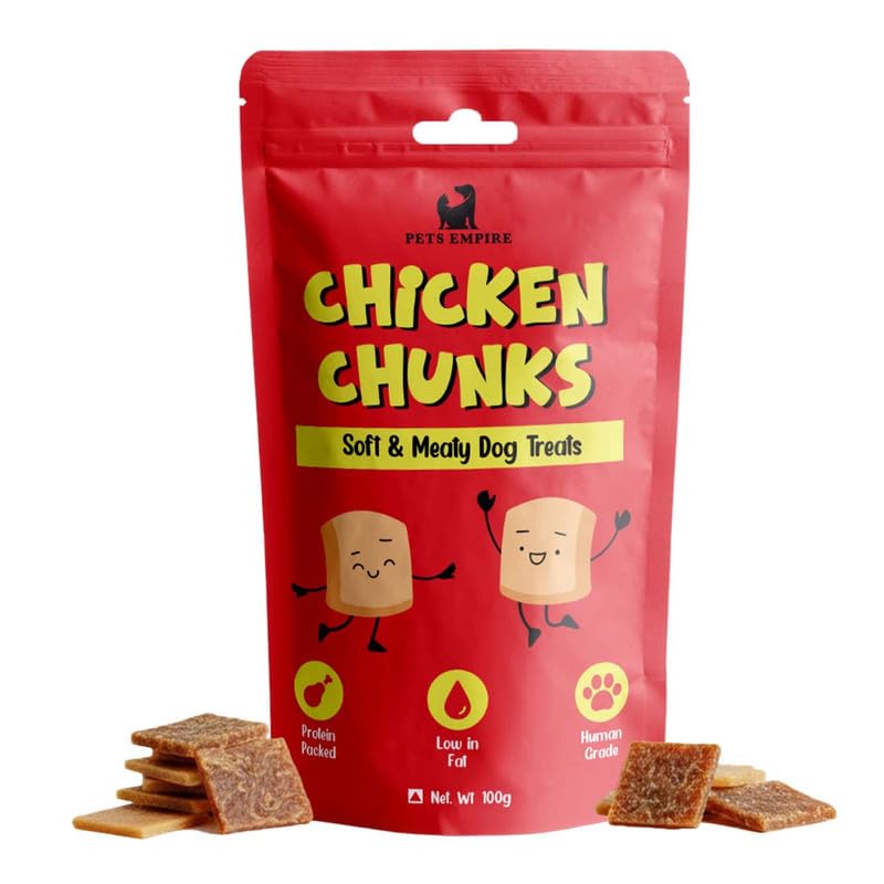 PETS EMPIRE Chicken Chunks Dog Treats, 100g | Soft & Meaty Chicken Dog Snacks | High Protein Chewy Treats | Healthy Training Rewards for Puppies & Adult Dogs