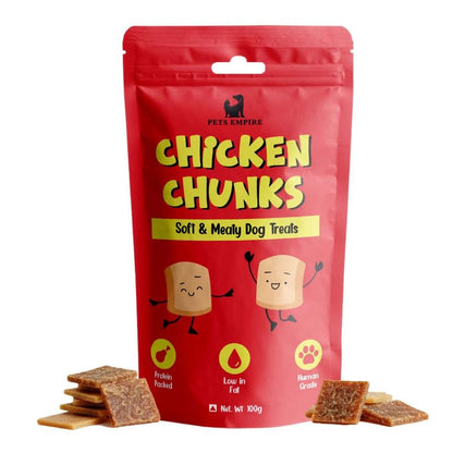 PETS EMPIRE Chicken Chunks Dog Treats, 100g | Soft & Meaty Chicken Dog Snacks | High Protein Chewy Treats | Healthy Training Rewards for Puppies & Adult Dogs