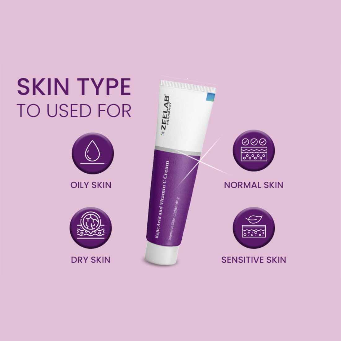 Zeelab Kojic Acid 2% and Vitamin C Cream – Advanced Formula for Pigmentation, Dark Spots, Age Spots, Acne Marks & Uneven Skin Tone – 20g Tube