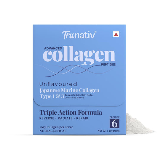 Trunativ Collagen Supplements | Advanced Japanese Marine Collagen Powder for Women & Men | Type 1 and 3 Hydrolyzed Peptides | Supplement with Hyaluronic Acid | Supports Skin Glow, Hair Growth, and Nail Strength | Unflavoured | 60g (Pack of 1)