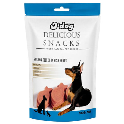 PETS EMPIRE O'Dog Fish Shape Salmon Fillet, Healthy Dog Treats, Chewy Dogs Bites for Training and Feeding, Made with Real Salmon, Non-Vegetarian Pup Snacks for Dogs, Puppies - 100g