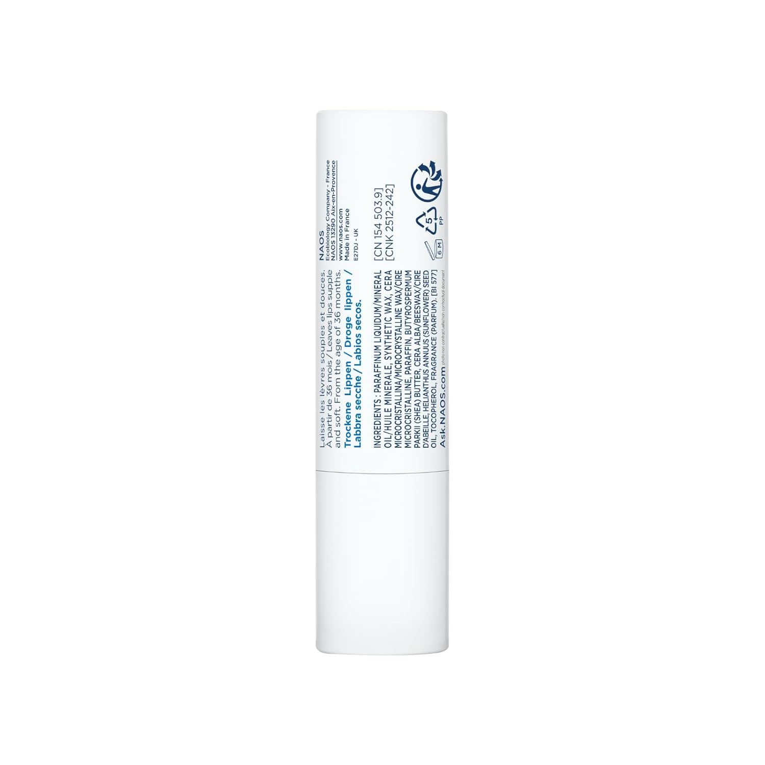 White tube with text on a white background