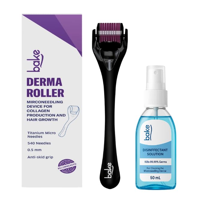 BAKE Derma Roller 0.5mm for Hair Growth with 540 Titanium Alloy Needles | Promotes Beard & Hair Growth & Reduces Acne Scars | For Face & Hair