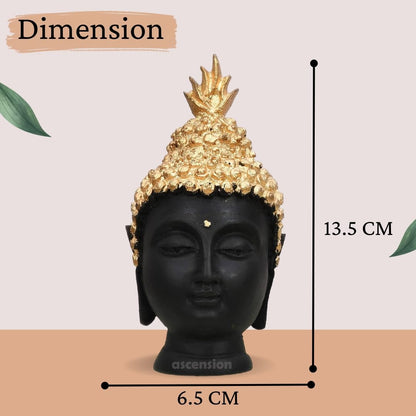 Resin Buddha Head Statue (Golden, 13.5 cm X 6.5 cm) - Decorative Buddha Idol Showpiece for Home Living Room Office Pooja Room Table Decoration Gifts Figurine Showpiece