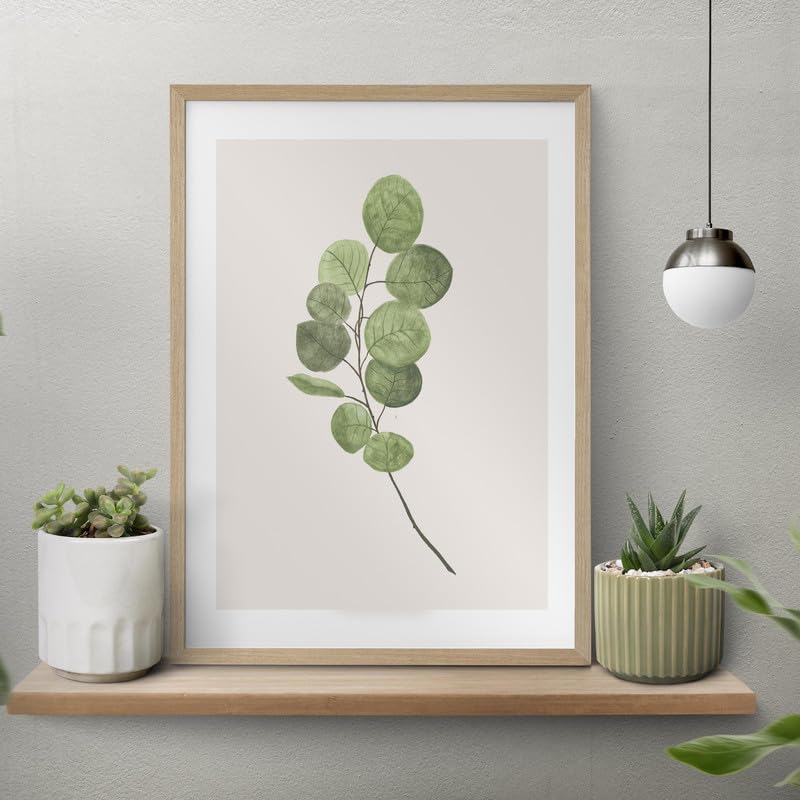 Eucalyptus Leaf Botanical Wall Painting| Modern Art Painting For Living Room Bed Room And Office | 11 X 14 Inches (Natural Frame)