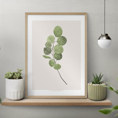 Eucalyptus Leaf Botanical Wall Painting| Modern Art Painting For Living Room Bed Room And Office | 11 X 14 Inches (Natural Frame)