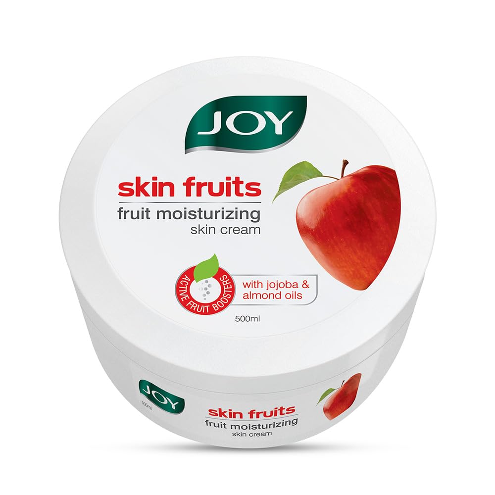 Joy Skin Fruits Moisturizing Skin Cream With Apple, Jojoba & Almond Oil (500ml) | Quick Absorbing & Non Sticky Moisturizer for Face, Hands & Body | Cold Cream For Healthy, Soft & Glowing Skin