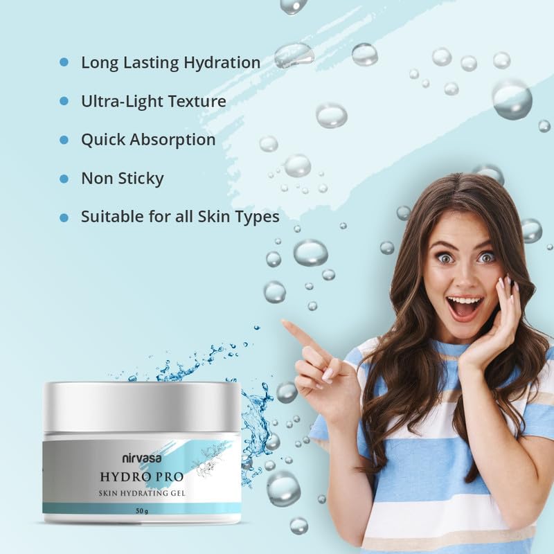 Nirvasa Hydro Pro Skin Hydrating Gel with 95% Pure Hyaluronic Acid & Orange Peel Extract | Reduces Wrinkles & Improves Natural Radiance | 72 Hour Cover, Non-Sticky & For All Skin Types | 50g