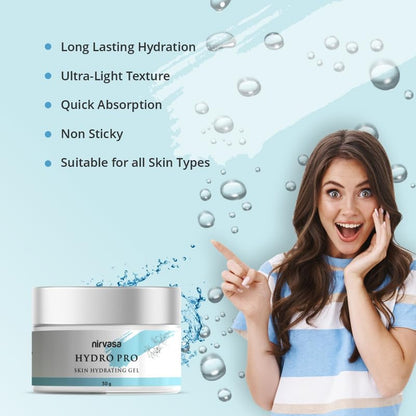 Nirvasa Hydro Pro Skin Hydrating Gel with 95% Pure Hyaluronic Acid & Orange Peel Extract | Reduces Wrinkles & Improves Natural Radiance | 72 Hour Cover, Non-Sticky & For All Skin Types | 50g