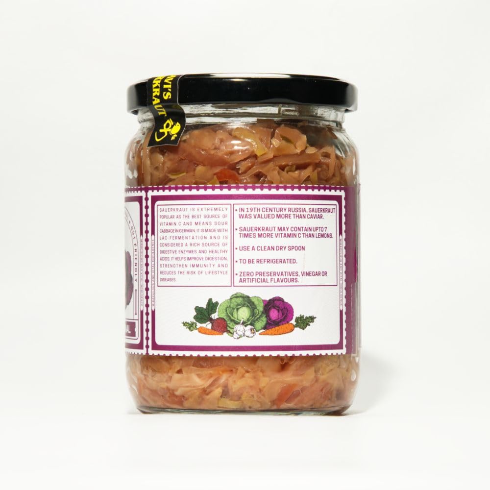MAVI's Original Sauerkraut| Organic Cabbage & Ingredients| Gut friendly | 100% Natural & Vegan| No Preservatives | No Artificial Flavour or Colour | 500g (Pack of 1)