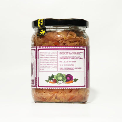 MAVI's Original Sauerkraut| Organic Cabbage & Ingredients| Gut friendly | 100% Natural & Vegan| No Preservatives | No Artificial Flavour or Colour | 500g (Pack of 1)