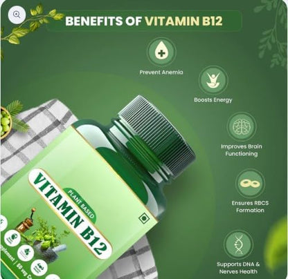 AYURVED Vitamin B12 Capsules – 60 Plant-Based Veg Capsules | Energy, Immunity & Nerve Health Support | Vegan B-12 Supplement | Ayurvedic Formula