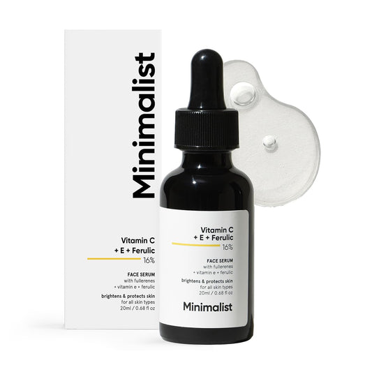Minimalist Skin Brightening Vitamin C 16% Face Serum for All Skin Type | Treats Uneven Skin Tone with Advanced Glowing Formula With Power of Vit C & E, Ferulic Acid & Fullerenes to boost radiance | 20 ml