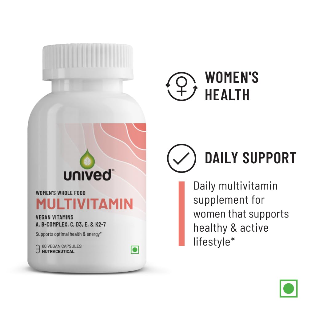 Zephivo  Unived Wholefood Multivitamin for Women | Vegan Plant-Based Multivitamins A, B-Complex, C, D3, E, & K2-7| Natural, Wholefood Plant Based, & Vegan | 60 Capsules
