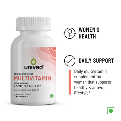 Zephivo  Unived Wholefood Multivitamin for Women | Vegan Plant-Based Multivitamins A, B-Complex, C, D3, E, & K2-7| Natural, Wholefood Plant Based, & Vegan | 60 Capsules
