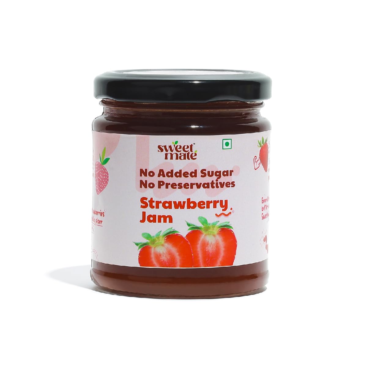 Sweetmate Strawberry Jam - 220g | No Added Sugar | 100% Pure Fruit Pulp & Healthy Fiber | No Preservatives, Colors & Artificial Flavors | Diabetic & Keto Friendly Jam