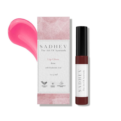 Sadhev Ayurvedic Rose Lip Gloss With Hyaluronic Acid & Rose | Soft Pink Glossy Shine | Hydrates, Plumps & Nourishes (5 ml)
